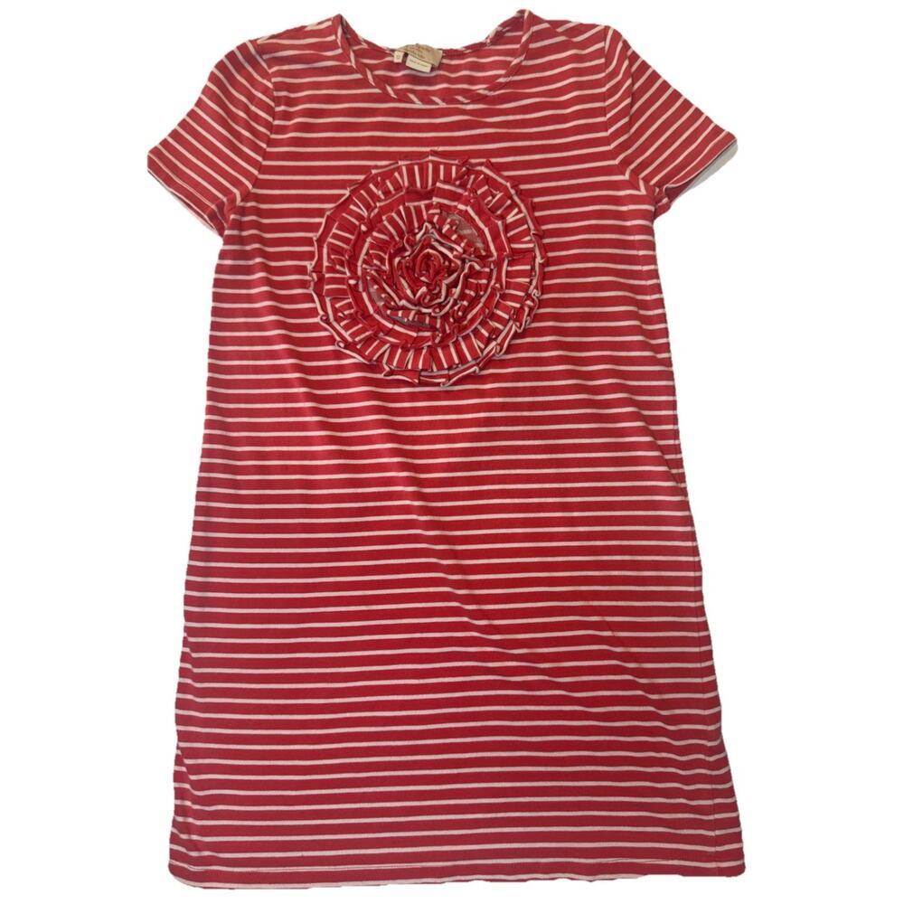 Kate Spade Girls Dress Sz 12 Red White Striped Rosette Short Sleeve